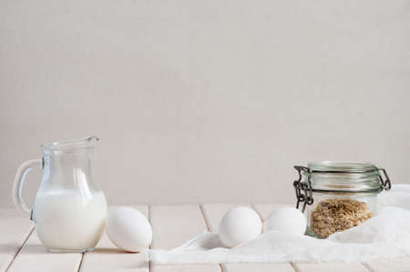 Healthy breakfast on the white tableの写真素材