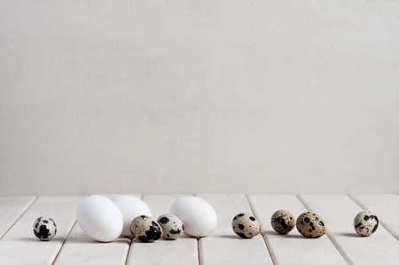 Various eggs on the white tableの写真素材
