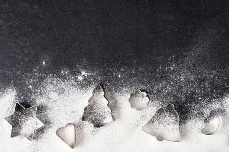 Baking cups and flour on the tableの写真素材