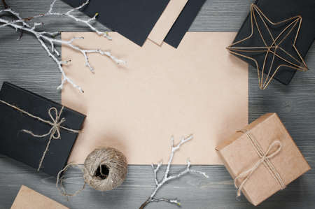 Holiday background with decorationの写真素材