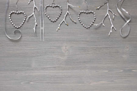Wooden background with winter decorationの写真素材