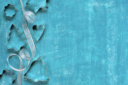 Painted blue aged background with decorationの写真素材