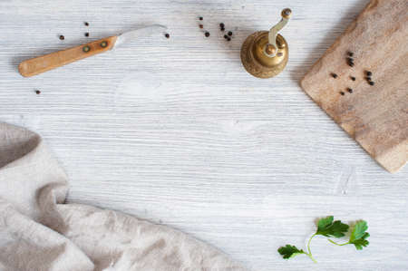 Wooden kitchrn background with copy spaceの写真素材