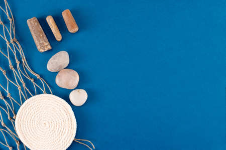 Abstract background with nautical elements on blue, copy spaceの写真素材