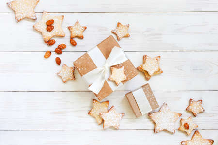 Tender composition with gift box and cookiesの写真素材