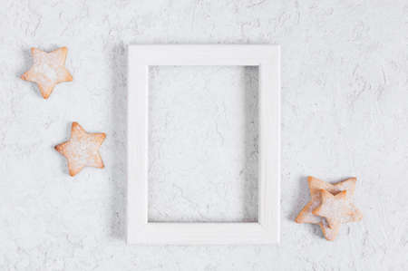 White background with frame and cookies-stars, mock-upの写真素材