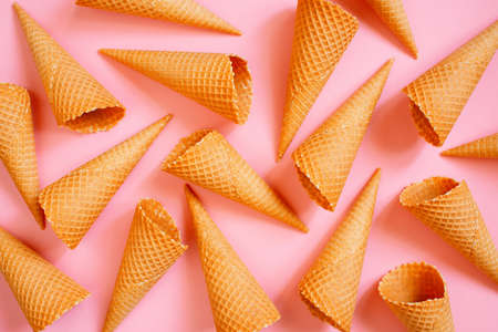 Pattern of empty waffle cones, top viewの写真素材