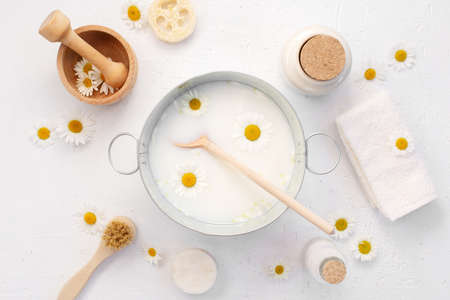 Skin care with natural cosmetics at home, ingredients for home organic personal care, top viewの写真素材
