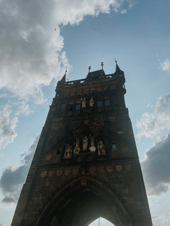 Powder Tower in sunny summer weather in the Czech city of Pragueの写真素材