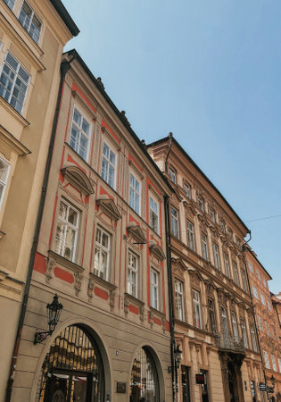 street of buildings in the center of Prague on the Old Town Square in summerの写真素材