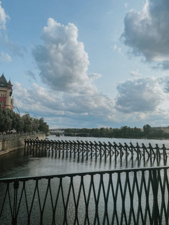 PRAGUE, Czech Republic- July 24, 2024: view from Charles Bridge to the Vltava river in the summer Czech city of Pragueのeditorial素材