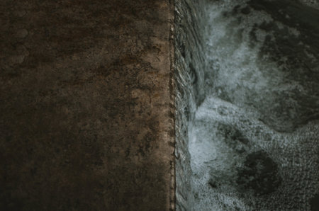 foam in macro photography, abstraction in a fountain with bubbles and water pouring from tapsの写真素材