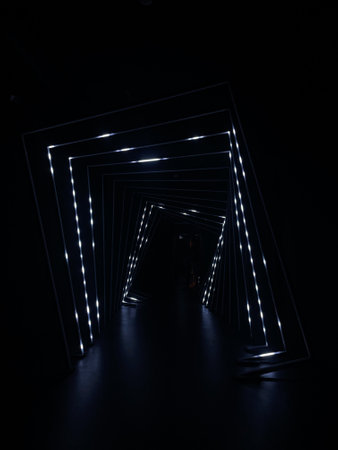 flashing corridor of color paths to the door to the passageの写真素材