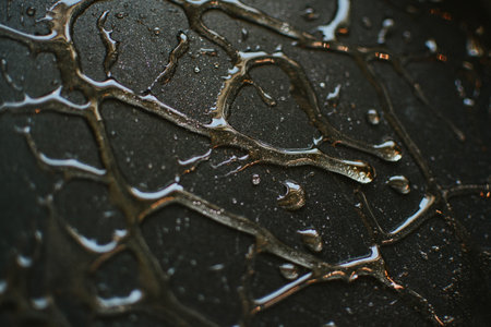 exposure of chaotically located and flowing drops on a black backgroundの写真素材