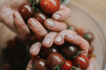 Womans hands after gardening with dirt under her nails, this can lead to infectionの写真素材
