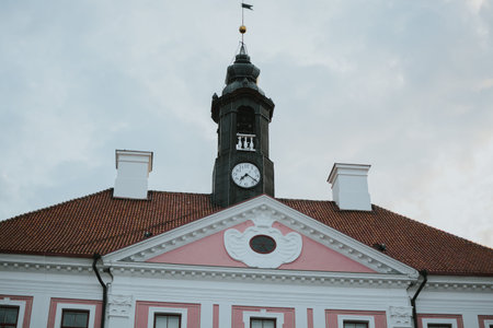 building of the town hall square with a chapel in the European city of Tartu