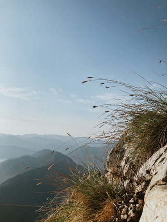 view from above from the funicular to the mountains and mountain nature and the city of Kotorの写真素材