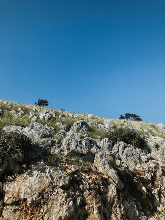 view from above from the funicular to the mountains and mountain nature with rocks in Montenegroの写真素材