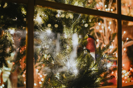 Christmas decorations at christmas market on town hall in Europe close up. High quality photo