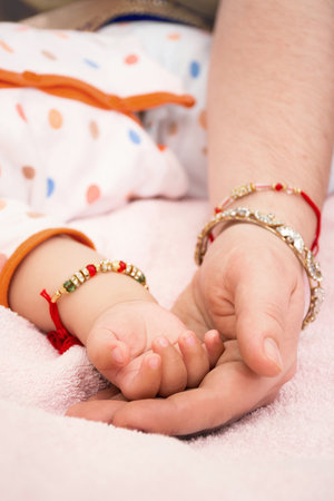Red, green and blue Christmas balls toys on a white background. Winter holidays concept. Card with Copy Space for text.の写真素材