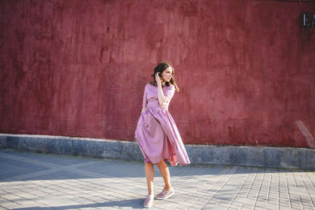 Beautiful girl in the cityの写真素材