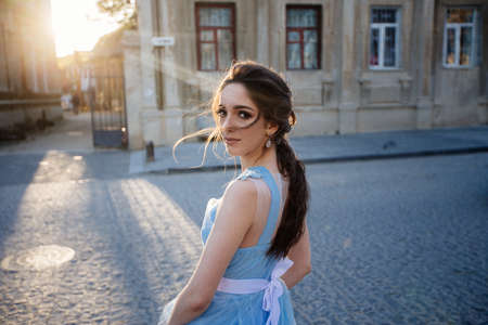 Bride in blue dress.の写真素材