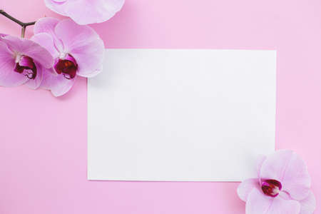 Mockup With Card And Flowers.の写真素材