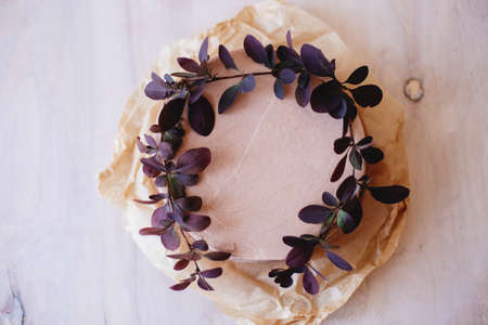 Chocolate cake on a light background.の写真素材