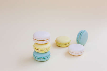 Macaroons on a yellow background.の写真素材
