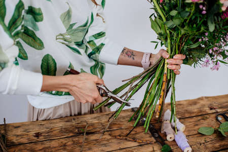 Florist makes a bouquet.の写真素材