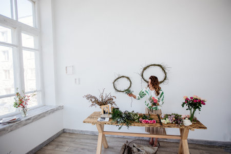 Florist makes a bouquet.の写真素材