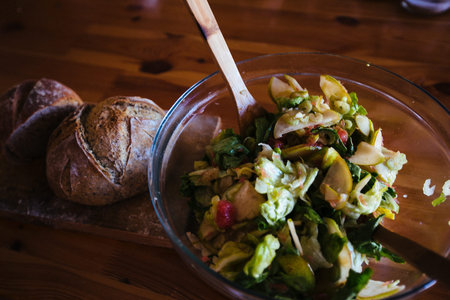 Salad and fresh bread.