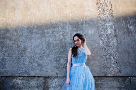 Bride in blue dress.の写真素材