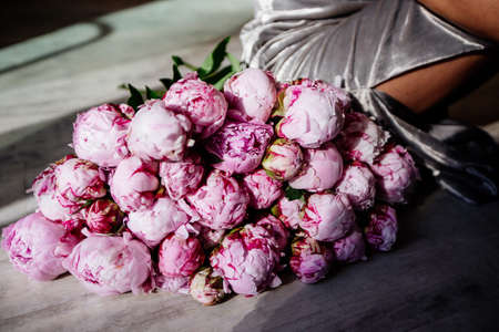 A huge bouquet of pink peonies.の写真素材