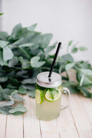 Fresh lemonade on table.の写真素材