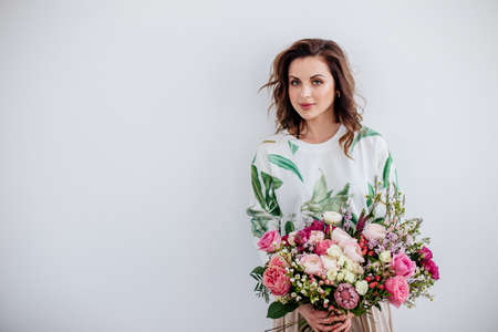 Florist makes a bouquet.の写真素材