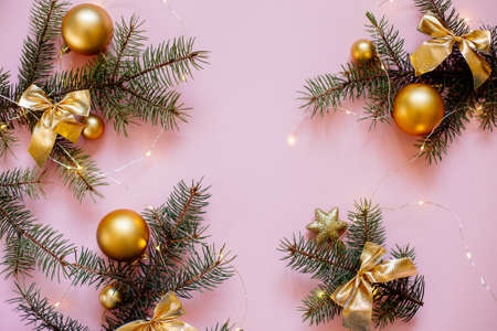 Christmas balls and Christmas tree branches.の写真素材