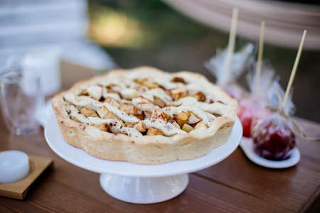 Autumn picnic food served. Apple pie.の写真素材