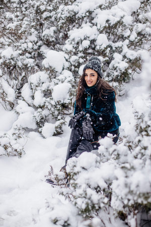 Snow girl portrait. Winter and snow.