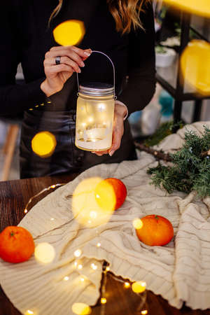 Christmas lights in a glass.の写真素材