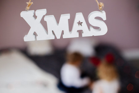 Xmas inscription in new year decor.