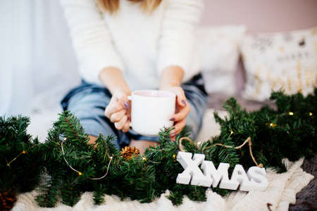 Xmas inscription in new year decor.の写真素材