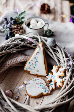 Christmas cookies on light background.の写真素材