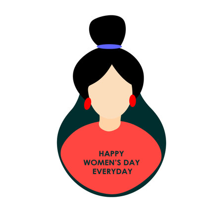 Happy International Women Day Celebration.Feminism concept.Bright Red Confident Girl in Shape of Eighth of March Postcard.Motivation Poster Feminine, Female, Woman Empowerment.Flat Vector Illustrationのイラスト素材