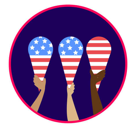 hands holding ice creams in shape of torches and colored in american flag colorsのイラスト素材