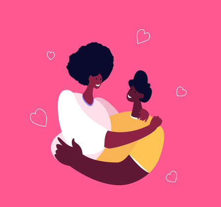 Loving Smiling African Couple of Man and Woman Hugging.Valentine's Day.Happy Lover Relationship Anniversary Dating, Lifestyle.Romantic Connection Feelings Emotions Romance Love.Flat Vector Illustrationのイラスト素材