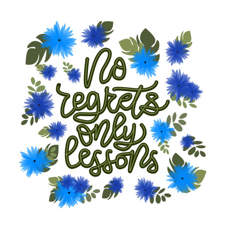 No regrets only lessons. Vector hand drawn encouraging lettering positive phrase. Modern brush calligraphy for blogs and social media. Motivation and inspiration quotes for invitations, greeting cards, prints, posters. Vector flat illustrationのイラスト素材