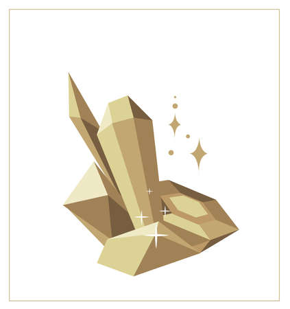 Alchemy Crystal. Witch magic design element Stone. Magical boho sacred minerals. Crystals,stars. Sacred magician Esoterics Witchcraft symbol illustration isolated.のイラスト素材