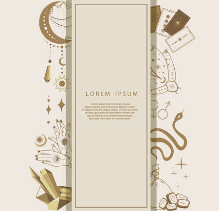 Magic Beige Esoteric logo template illustration, flyer, card, advertisment, Witchcraft, magic background for witches, wizard Ritual, Occultism Banner.Vector vintage collection element. Broadsheet Posterのイラスト素材
