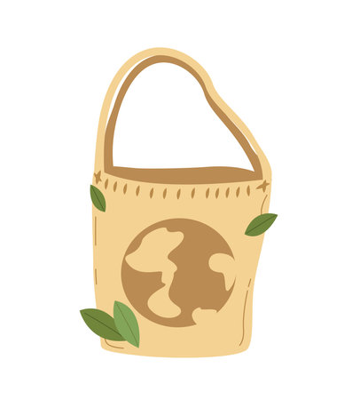Textile environmentally friendly reusable shopping bag or eco shopper with Earth Planet.Eco-friendly Fabric.Say no to Plastic bags.Upcycling,Recycle,Reutilization,Reduce Waste.Flat Vector illustrationのイラスト素材